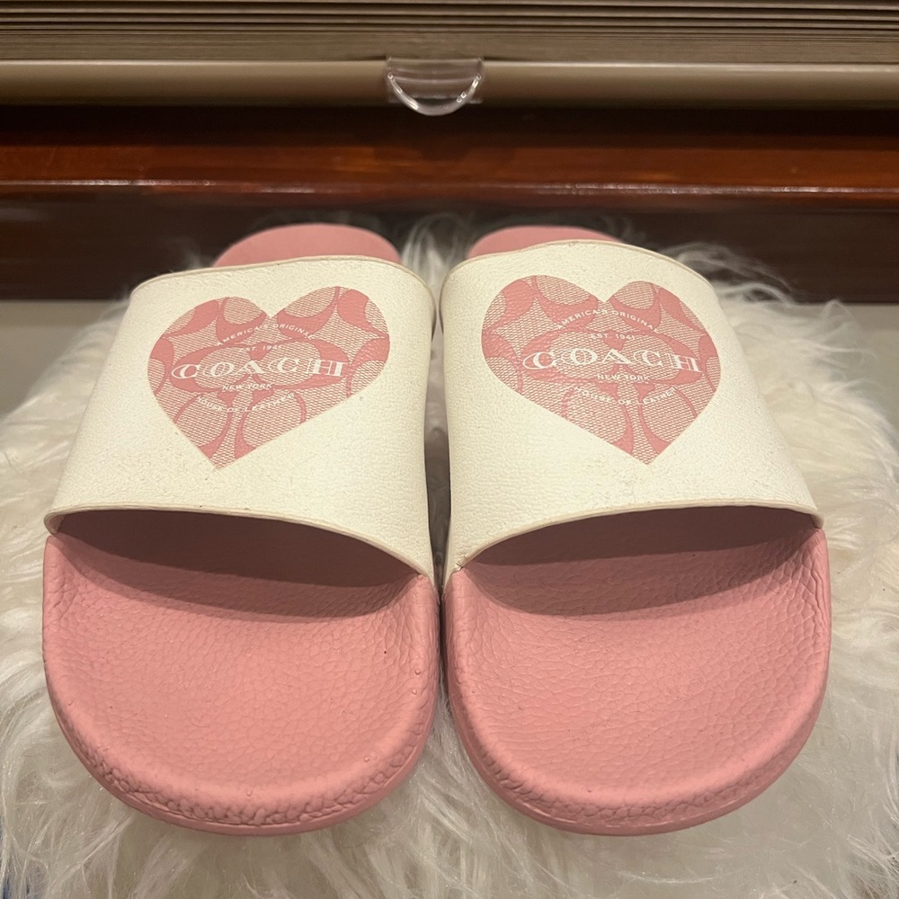 Coach Pink and Cream Heart Slides